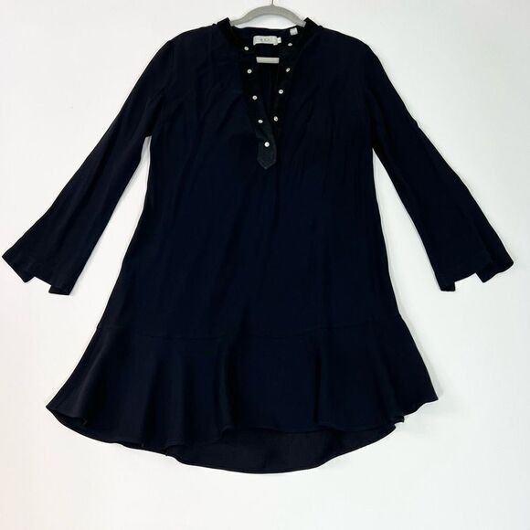 A.L.C. Dress Womens 4 Long Sleeve Mini Leather trip Satin Dark Blue - Picture 1 of 9